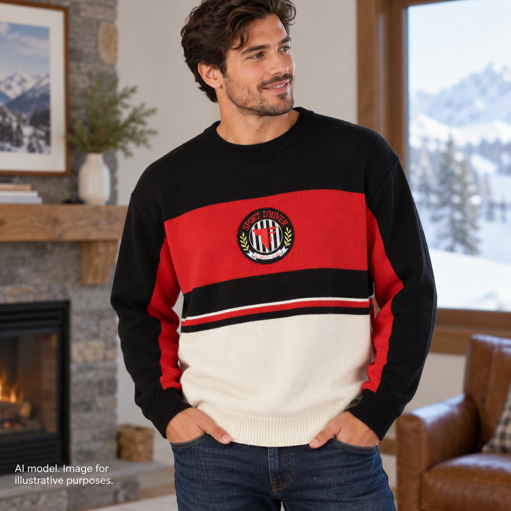 Vintage Tyrolia by Head Sweater Mens Small Black Red Wool Blend Ski Colorblock